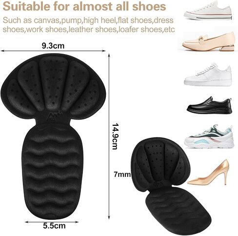 Heel Grips for Men and Women, 2 Pairs 2 in 1 Heel Grips Liner Cushions Inserts Metatarsal Pads Ball of Foot Cushions Shoe Pads Insoles Filler Improved Shoe Fit Heel Pads for Shoes (Black) in Saudi Arabia