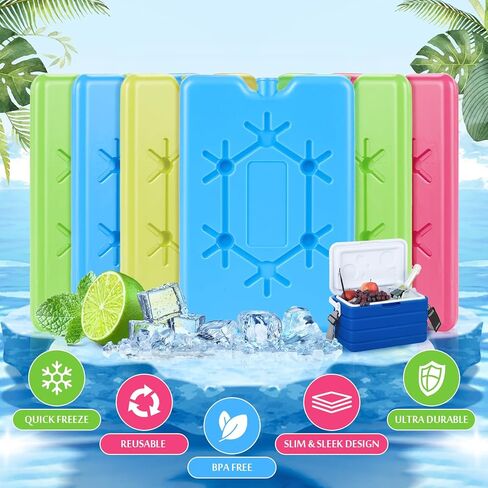 Ice Packs for Cooler, 6 Pack Slim Ice Packs for Lunch Boxes - 6.3" x 3.9" x 0.6" (each), Quick Freeze and Space Saving Freezer Lunch Ice Packs Reusable for Camping and Fishing in Kuwait