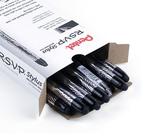 Pentel RSVP STYLUS Ballpoint Pen, Fine Line, Black Ink (BK90L-A) (12 count) in Saudi Arabia