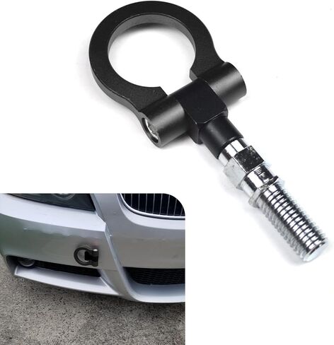 1 PC Car Bumper Pull Ring, Alloy Stable Structure Knock-Resistant European Trailer Ring Hook, Auto Repair Modification Accessories, Compatible with Most Cars and Trailers (Black & Silver) in Saudi Arabia