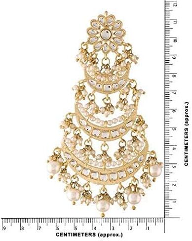 Aheli Gold Plated Long Chandbali Copper Green Dangle Earrings Glided with Kundan & Pearls in Saudi Arabia