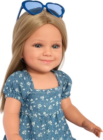 Light Denim Maxi Dress with Delicate Little Flowers for 18 Inch Kennedy and Friends Dolls in Kuwait