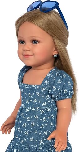 Light Denim Maxi Dress with Delicate Little Flowers for 18 Inch Kennedy and Friends Dolls in Kuwait