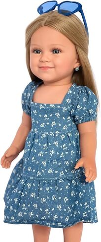 Light Denim Maxi Dress with Delicate Little Flowers for 18 Inch Kennedy and Friends Dolls in Kuwait
