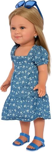 Light Denim Maxi Dress with Delicate Little Flowers for 18 Inch Kennedy and Friends Dolls in Kuwait