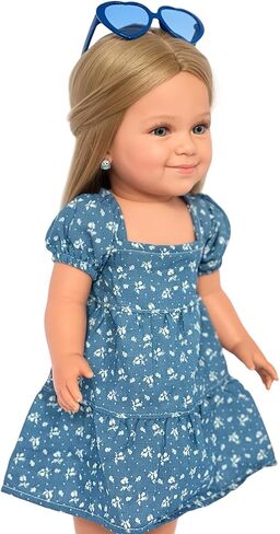 Light Denim Maxi Dress with Delicate Little Flowers for 18 Inch Kennedy and Friends Dolls in Kuwait