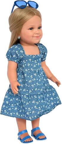 Light Denim Maxi Dress with Delicate Little Flowers for 18 Inch Kennedy and Friends Dolls in Kuwait