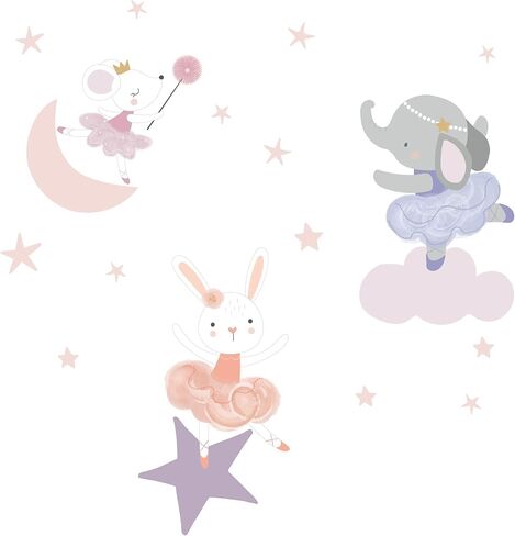 ملصقات جدارية لراقصة الباليه الصغيرة من Bedtime Originals على شكل حيوانات ونجوم - الفيل/الأرنب in Kuwait