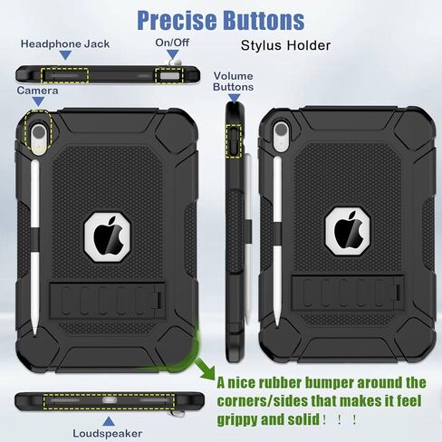 Case for iPad 10th Generation 2022 Model, iPad 10.9 Inch Case for Kids, Heavy Duty Shockproof Rugged Protective Cover with Built-in Kickstand & Pencil Holder for iPad 10th Gen 2022 - Black in Kuwait
