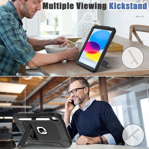 Case for iPad 10th Generation 2022 Model, iPad 10.9 Inch Case for Kids, Heavy Duty Shockproof Rugged Protective Cover with Built-in Kickstand & Pencil Holder for iPad 10th Gen 2022 - Black in Kuwait