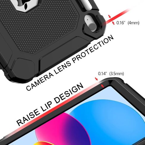 Case for iPad 10th Generation 2022 Model, iPad 10.9 Inch Case for Kids, Heavy Duty Shockproof Rugged Protective Cover with Built-in Kickstand & Pencil Holder for iPad 10th Gen 2022 - Black in Kuwait
