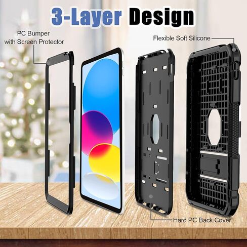 Case for iPad 10th Generation 2022 Model, iPad 10.9 Inch Case for Kids, Heavy Duty Shockproof Rugged Protective Cover with Built-in Kickstand & Pencil Holder for iPad 10th Gen 2022 - Black in Kuwait