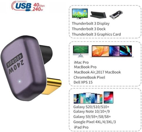 Cablecc USB4 نوع C ذكر إلى أنثى 240 واط قوة 40 جيجابت في الثانية حتى أسفل الزاوية البيانات 8K محول فيديو للهاتف NS الكمبيوتر المحمول in Saudi Arabia
