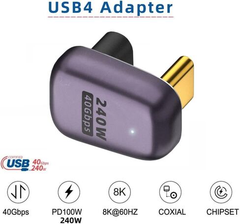 Cablecc USB4 نوع C ذكر إلى أنثى 240 واط قوة 40 جيجابت في الثانية حتى أسفل الزاوية البيانات 8K محول فيديو للهاتف NS الكمبيوتر المحمول in Saudi Arabia
