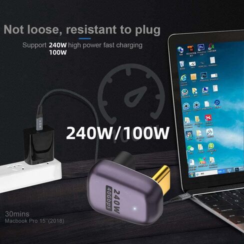 Cablecc USB4 نوع C ذكر إلى أنثى 240 واط قوة 40 جيجابت في الثانية حتى أسفل الزاوية البيانات 8K محول فيديو للهاتف NS الكمبيوتر المحمول in Saudi Arabia
