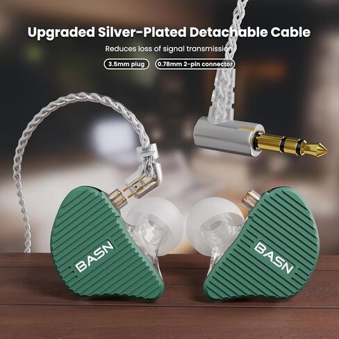 شاشة الأذن BASN Mix-PD، مشغل مستو واحد + سماعات أذن HiFi IEM للسائق الديناميكي مع غطاء معدني مصنوع باستخدام الحاسب الآلي، كابل قابل للفصل سلكي 0.78 مم مطلي بالفضة للموسيقيين (أسود) in Kuwait