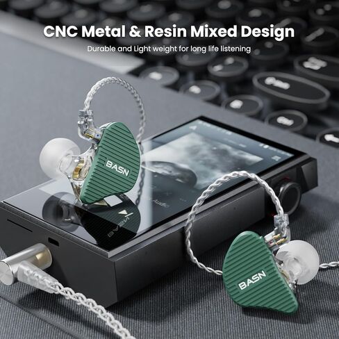 شاشة الأذن BASN Mix-PD، مشغل مستو واحد + سماعات أذن HiFi IEM للسائق الديناميكي مع غطاء معدني مصنوع باستخدام الحاسب الآلي، كابل قابل للفصل سلكي 0.78 مم مطلي بالفضة للموسيقيين (أسود) in Kuwait
