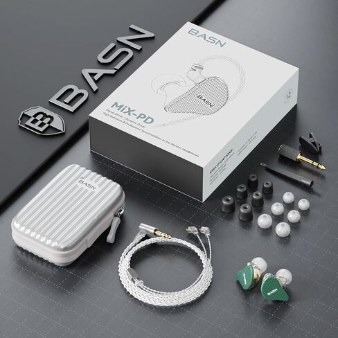 شاشة الأذن BASN Mix-PD، مشغل مستو واحد + سماعات أذن HiFi IEM للسائق الديناميكي مع غطاء معدني مصنوع باستخدام الحاسب الآلي، كابل قابل للفصل سلكي 0.78 مم مطلي بالفضة للموسيقيين (أسود) in Kuwait