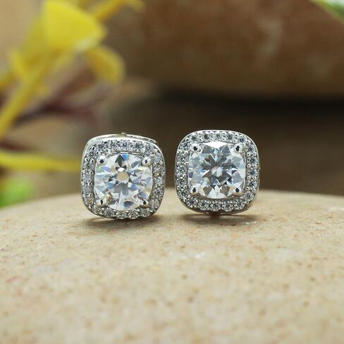 SAVEARTH DIAMONDS أقراط مويسانيتي مرصعة، 1 قيراط DF اللون المثالي قطع مختبر خلق الماس 18K الذهب على أقراط الفضة الاسترليني للنساء in Kuwait