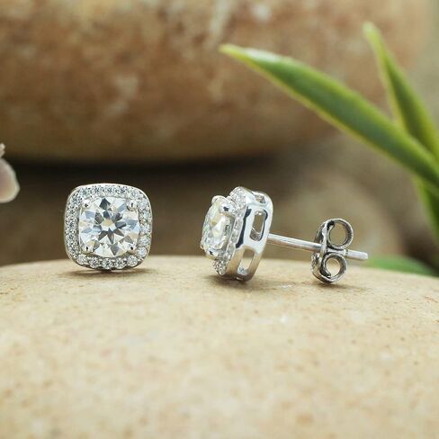 SAVEARTH DIAMONDS أقراط مويسانيتي مرصعة، 1 قيراط DF اللون المثالي قطع مختبر خلق الماس 18K الذهب على أقراط الفضة الاسترليني للنساء in Kuwait