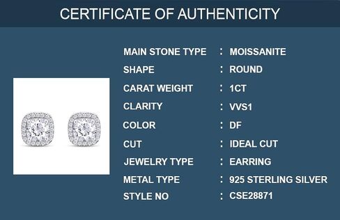 SAVEARTH DIAMONDS أقراط مويسانيتي مرصعة، 1 قيراط DF اللون المثالي قطع مختبر خلق الماس 18K الذهب على أقراط الفضة الاسترليني للنساء in Kuwait