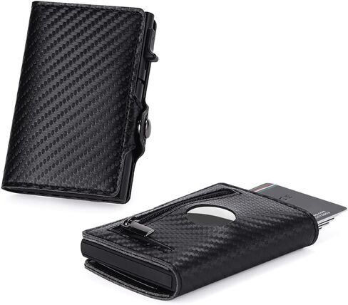 Wallet With The Case For Apple Air Tag, Wallet For Credit Card -Bills - Coins, Black Leather And Carbon Fiber Minimalist, RFID Blocking Wallet in Saudi Arabia