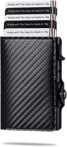 Wallet With The Case For Apple Air Tag, Wallet For Credit Card -Bills - Coins, Black Leather And Carbon Fiber Minimalist, RFID Blocking Wallet in Saudi Arabia