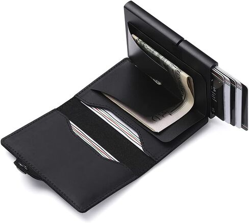 Wallet With The Case For Apple Air Tag, Wallet For Credit Card -Bills - Coins, Black Leather And Carbon Fiber Minimalist, RFID Blocking Wallet in Saudi Arabia