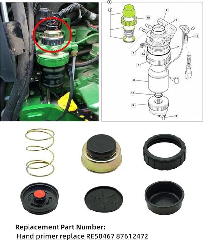 RE50467 87612472 برايمر يدوي لفلتر الوقود متوافق مع John Deere Excavator 80 110 Tractor Feller Buncher Cotton Picker-1 سنة الضمان in Kuwait