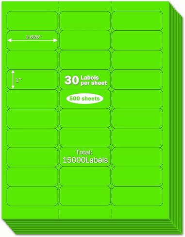 1" x 2-5/8" Premium Green Colored Shipping Address Labels Sticker Papers for Inkjet & Laser Printer Self-Adhesive Mailing Labels Writable Tags, 8.5"×11" 30 Labels per Sheet in Saudi Arabia