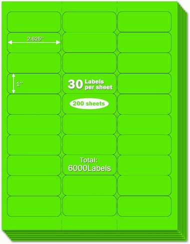 1" x 2-5/8" Premium Green Colored Shipping Address Labels Sticker Papers for Inkjet & Laser Printer Self-Adhesive Mailing Labels Writable Tags, 8.5"×11" 30 Labels per Sheet in Saudi Arabia