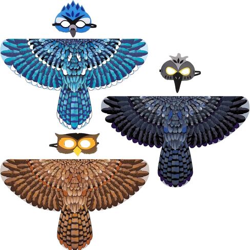 D.Q.Z Bird-Wings-Costumes for Kids with Bird Masks, 3 Pack Eagle Owl Wings for Boys Girls Halloween Dress Up Party Supplies in Saudi Arabia