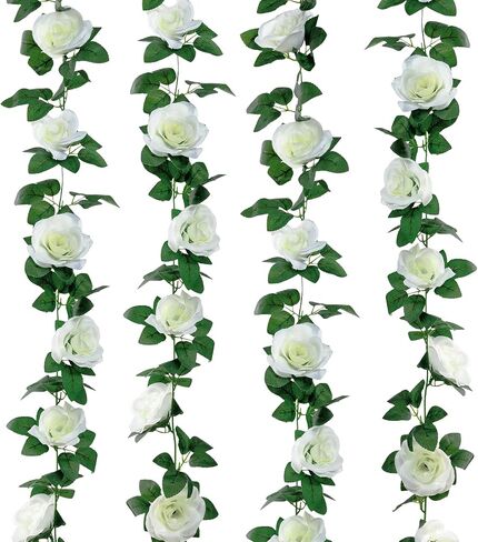 SWSTINLING 4 pack 32FT Red Flower Garland Rose Flower Banners Artificial Aesthetic Flowers for Wedding Arch Party Garden Craft Room Décor(Red) in Saudi Arabia