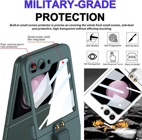 Miimall Compatible for Samsung Galaxy Z Flip 5 Case, [Metal Ring Holder + Adjustable Lanyard Shoulder Strap + Small Screen Protector] Full Coverage Ultra-Thin Cover Case for Z Flip 5 2023(Black) in Saudi Arabia