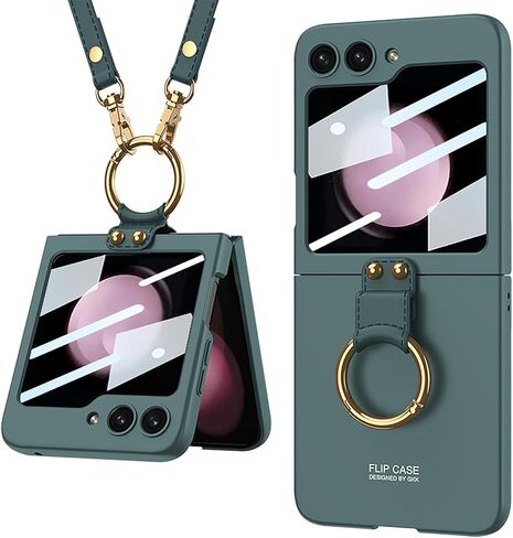 حافظة Miimall متوافقة مع هاتف Samsung Galaxy Z Flip 5 مع حزام للنساء والفتيات، [فيلم شاشة صغير مدمج] [مسند حامل حلقة معدنية] حافظة حماية محمولة مضادة للصدمات لهاتف Z Flip 5 2023 (وردي) in Saudi Arabia