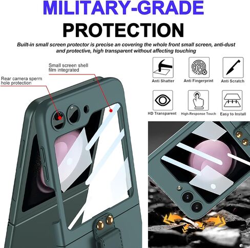 حافظة Miimall متوافقة مع هاتف Samsung Galaxy Z Flip 5 مع حزام للنساء والفتيات، [فيلم شاشة صغير مدمج] [مسند حامل حلقة معدنية] حافظة حماية محمولة مضادة للصدمات لهاتف Z Flip 5 2023 (وردي) in Saudi Arabia