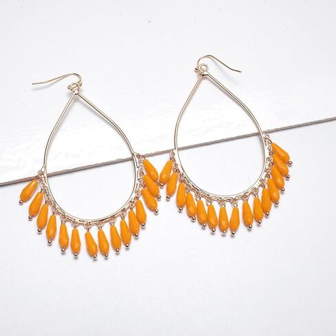Boho Beaded Chandelier Earrings Statement Teardrop Crystal Tassel Drop Dangle Earrings for Women Girls Summer Vacation Jewelry in Kuwait