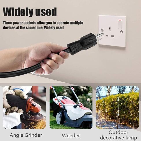 3FT 12/3 Outdoor Extension Cord, Heavy Duty 3-Outlet SJTW Indoor/Outdoor Three-Prong Power-Cord 12-Gauge Grounded 15-Amp 1875 Watts in Saudi Arabia