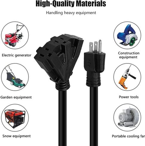 3FT 12/3 Outdoor Extension Cord, Heavy Duty 3-Outlet SJTW Indoor/Outdoor Three-Prong Power-Cord 12-Gauge Grounded 15-Amp 1875 Watts in Saudi Arabia