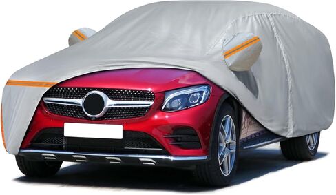 غطاء سيارة لسيارة مرسيدس بنز GLC 300 350e لعام 2016-2024، مقاوم للماء ومناسب لجميع الأحوال الجوية والشمس والمطر والأشعة فوق البنفسجية والغبار والثلج، غطاء سيارة خارجي مع باب بسحاب وبطانة قطنية - رمادي in Kuwait
