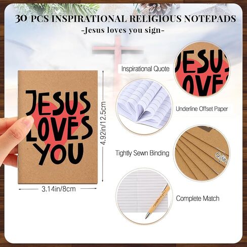 Tenceur 100 Sets Christian Gift Sets Include Jesus Loves You Inspirational Notepad Notebook with Retractable Bamboo Pen Religious Church Gifts for Men Employee Teacher in Saudi Arabia