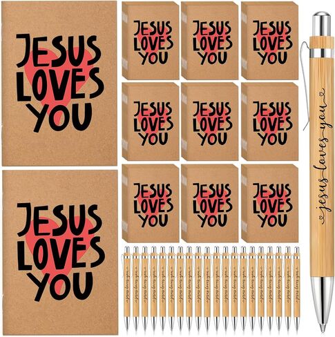 Tenceur 100 Sets Christian Gift Sets Include Jesus Loves You Inspirational Notepad Notebook with Retractable Bamboo Pen Religious Church Gifts for Men Employee Teacher in Saudi Arabia