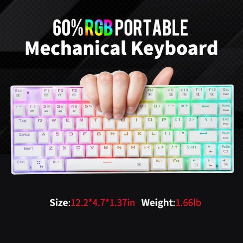 HUO JI Wireless RGB Mechanical Keyboard，Bluetooth/2.4Ghz/Wired Z-88 Gaming Keyboard with Clicky Blue Switches RGB LED Backlit 81 Keys Compact for Mac, PC, Black in Saudi Arabia