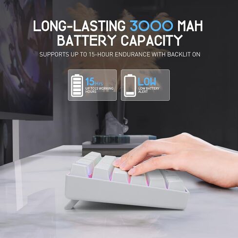 HUO JI Wireless RGB Mechanical Keyboard，Bluetooth/2.4Ghz/Wired Z-88 Gaming Keyboard with Clicky Blue Switches RGB LED Backlit 81 Keys Compact for Mac, PC, Black in Saudi Arabia