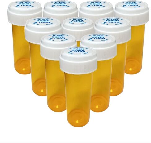 قوارير زجاجات حبوب الدواء الفارغة 16 درام (2 أونصة) مع أغطية للأسفل [عبوة من 5] زجاجات توزيع الوصفات الطبية الصيدلانية الكهرمانية مع أغطية أمان مع أغطية مقاومة للأطفال - زجاجات طبية بلاستيكية (5) in Kuwait