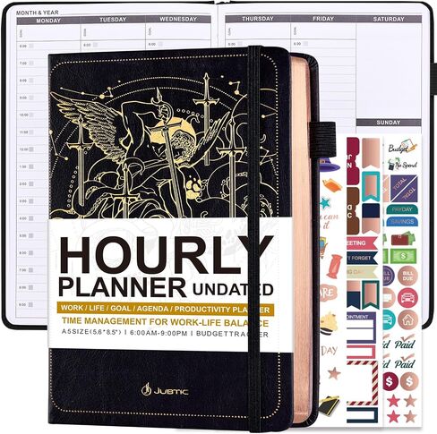 JUBTIC Hourly Planner Undated, Appointment Book 2025 Hourly Daily Weekly and Monthly, Budget Planner, Schedule & Work Planner with Time Slot from 6:00am-9:00pm, A5 Size Academic Planner(Purple) in Saudi Arabia