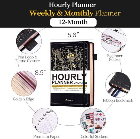 JUBTIC Hourly Planner Undated, Appointment Book 2025 Hourly Daily Weekly and Monthly, Budget Planner, Schedule & Work Planner with Time Slot from 6:00am-9:00pm, A5 Size Academic Planner(Purple) in Saudi Arabia