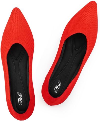 أحذية JBB النسائية المسطحة بمقدمة مدببة أحذية الباليه المحبوكة بكعب منخفض سهلة الارتداء للمشي فستان كاجوال بدون كعب أحمر 9.5 in Kuwait