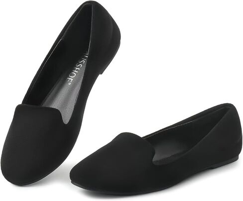 MUSSHOE Flats Shoes for Women Slip on Round Toe Comfortable Women's Flats Ballet Flats Shoes Loafers, All Black2 6 in Saudi Arabia