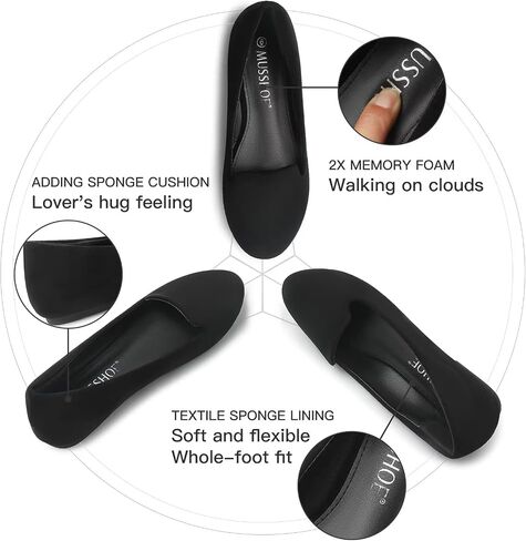 MUSSHOE Flats Shoes for Women Slip on Round Toe Comfortable Women's Flats Ballet Flats Shoes Loafers, All Black2 6 in Saudi Arabia